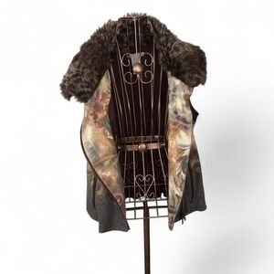 Alberto Makali Faux Fur Collar Vest Size L Y2K Baroque Print, Flaw Read